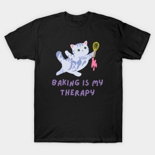 Cute Funny Cat Shirt Kitten Baking Is My Therapy T-Shirt